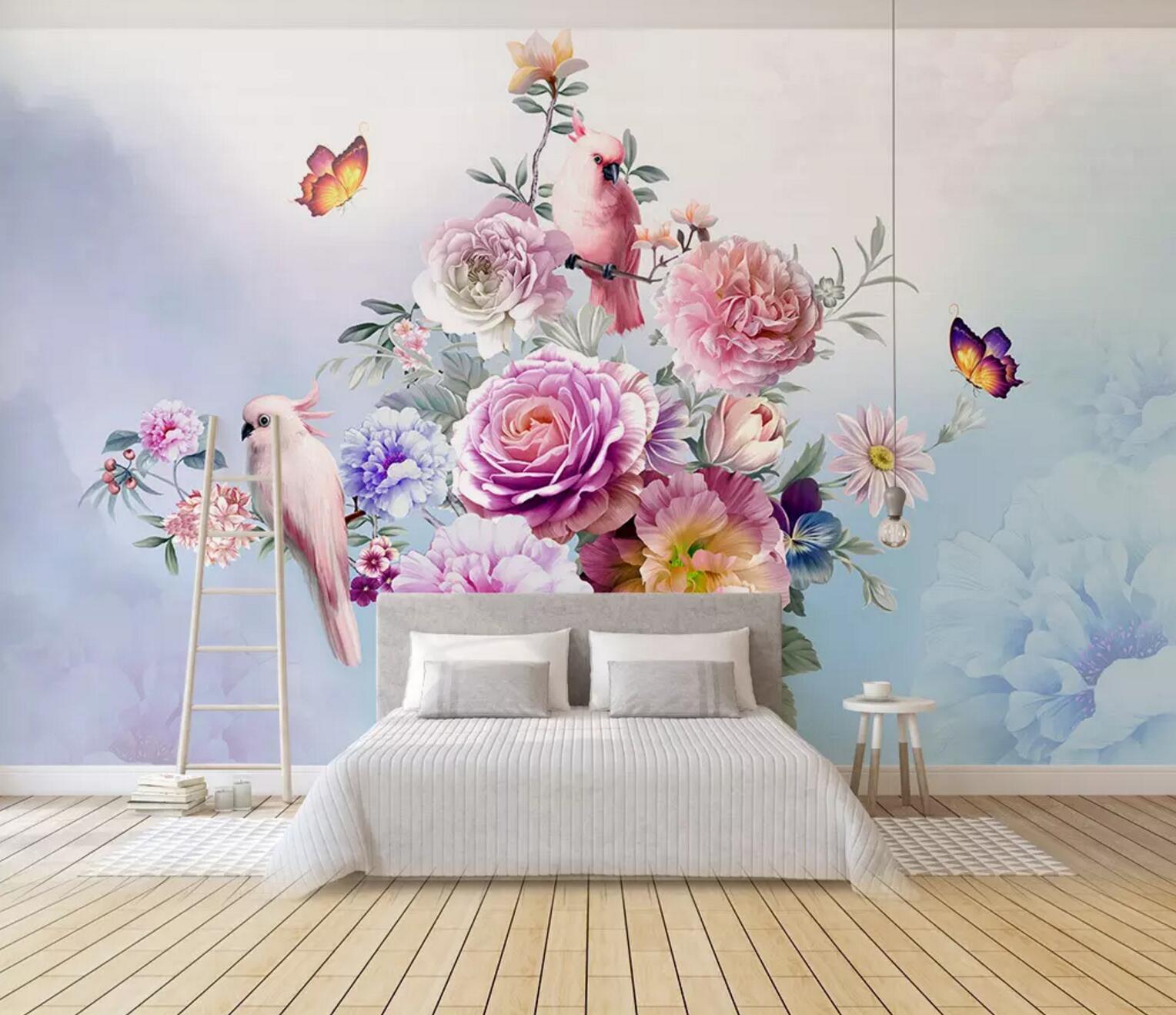 3D Peony Parrot WC584 Wall Murals