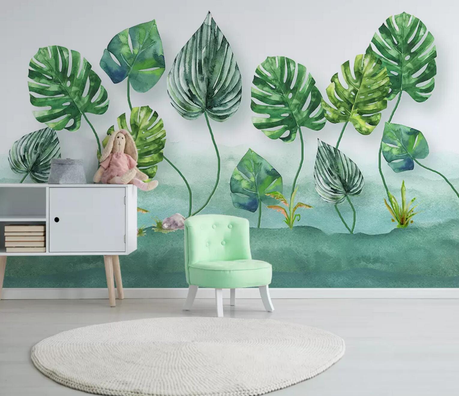 3D Green Leaf WC623 Wall Murals