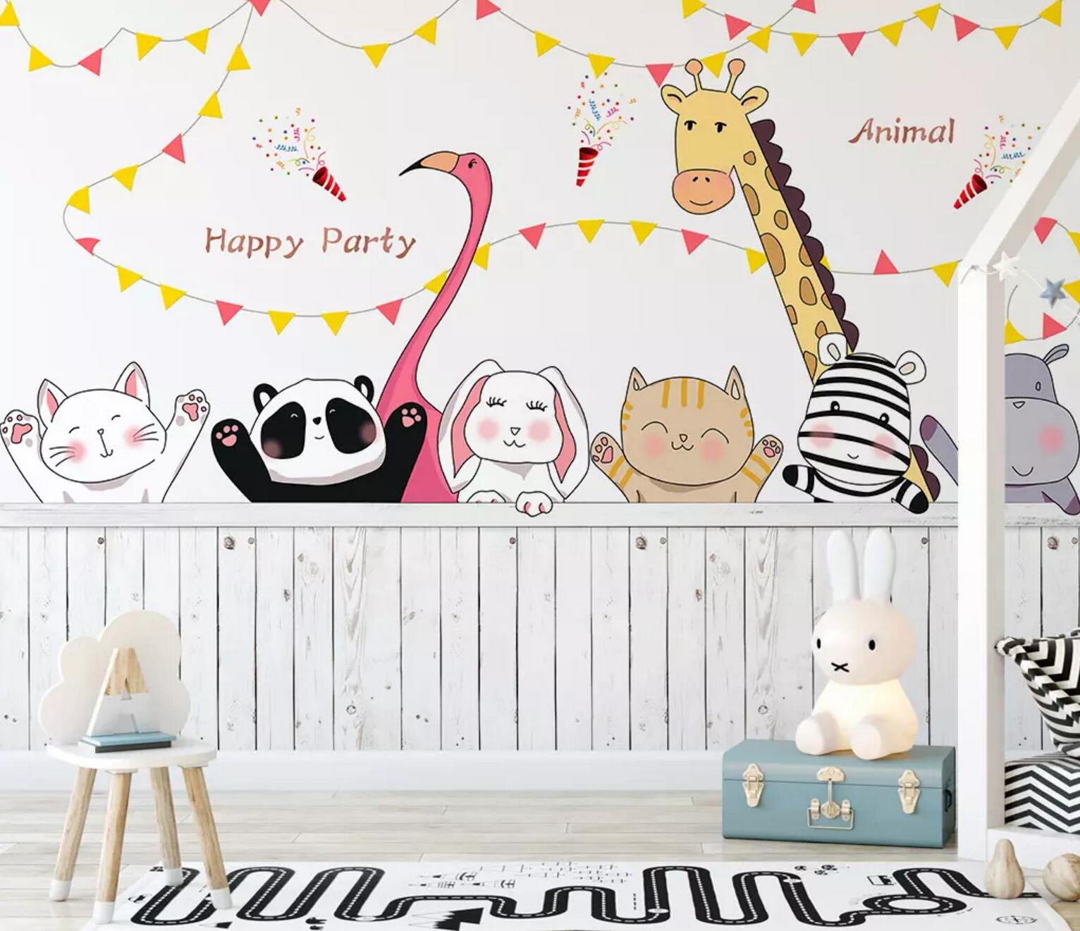 3D Panda Giraffe Rabbit WC785 Wall Murals