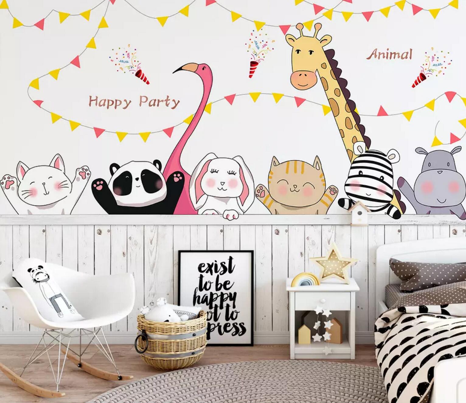 3D Panda Giraffe Rabbit WC785 Wall Murals