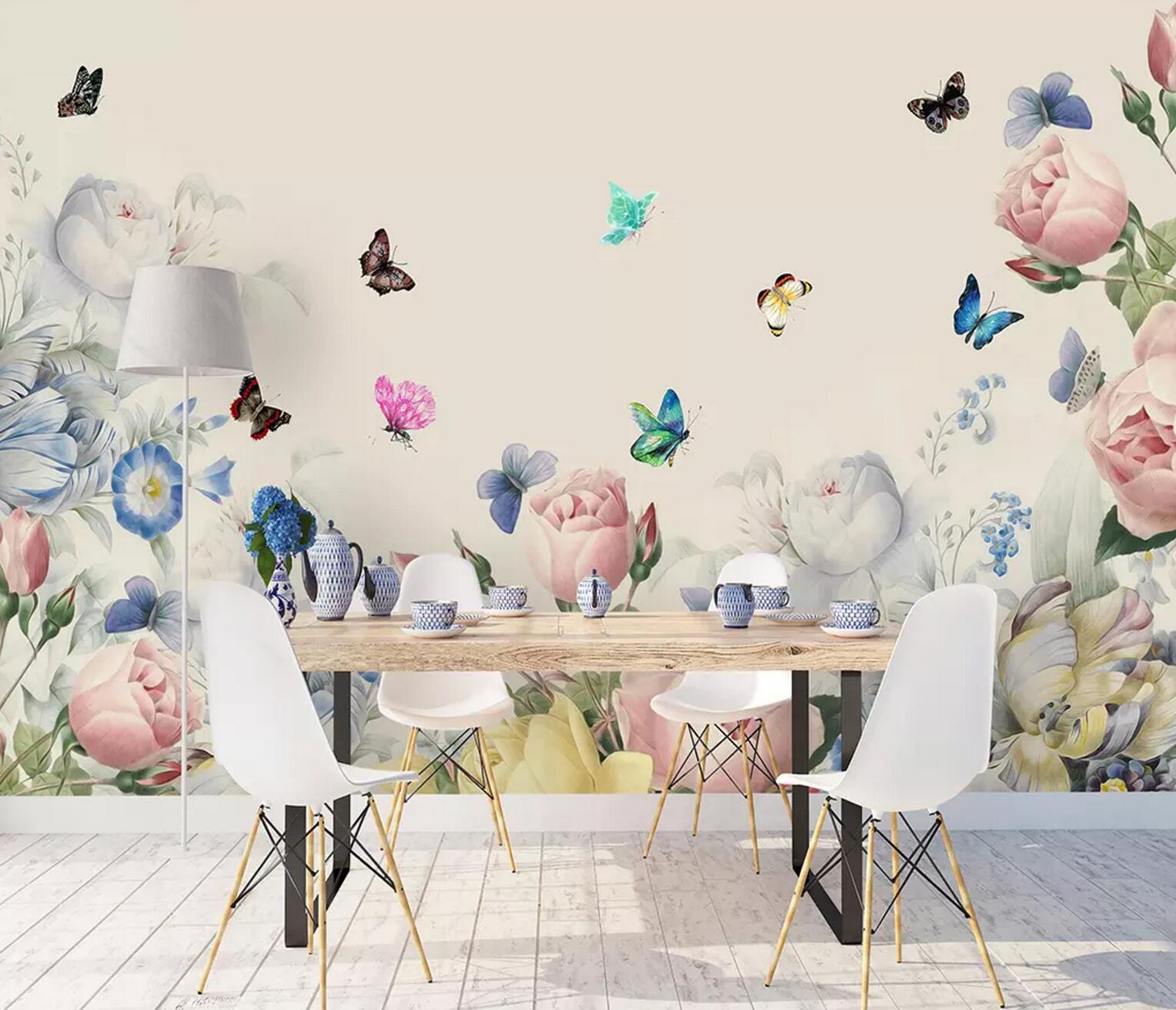 3D Color Butterfly Flower WC783 Wall Murals