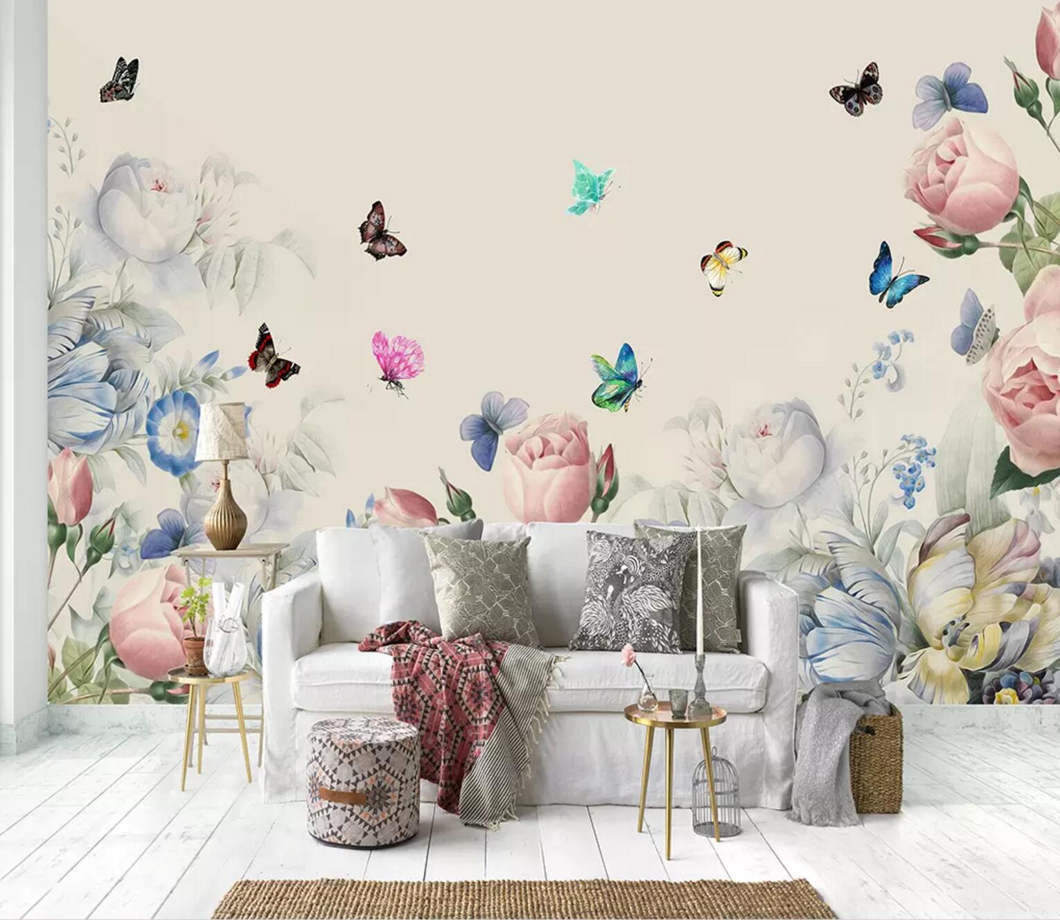 3D Color Butterfly Flower WC783 Wall Murals