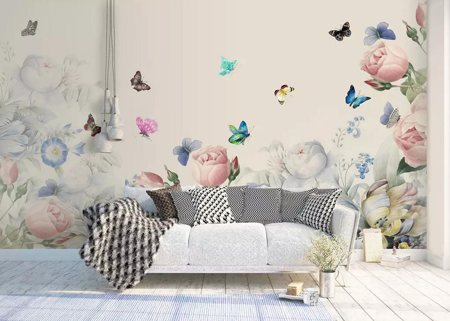 3D Color Butterfly Flower WC783 Wall Murals