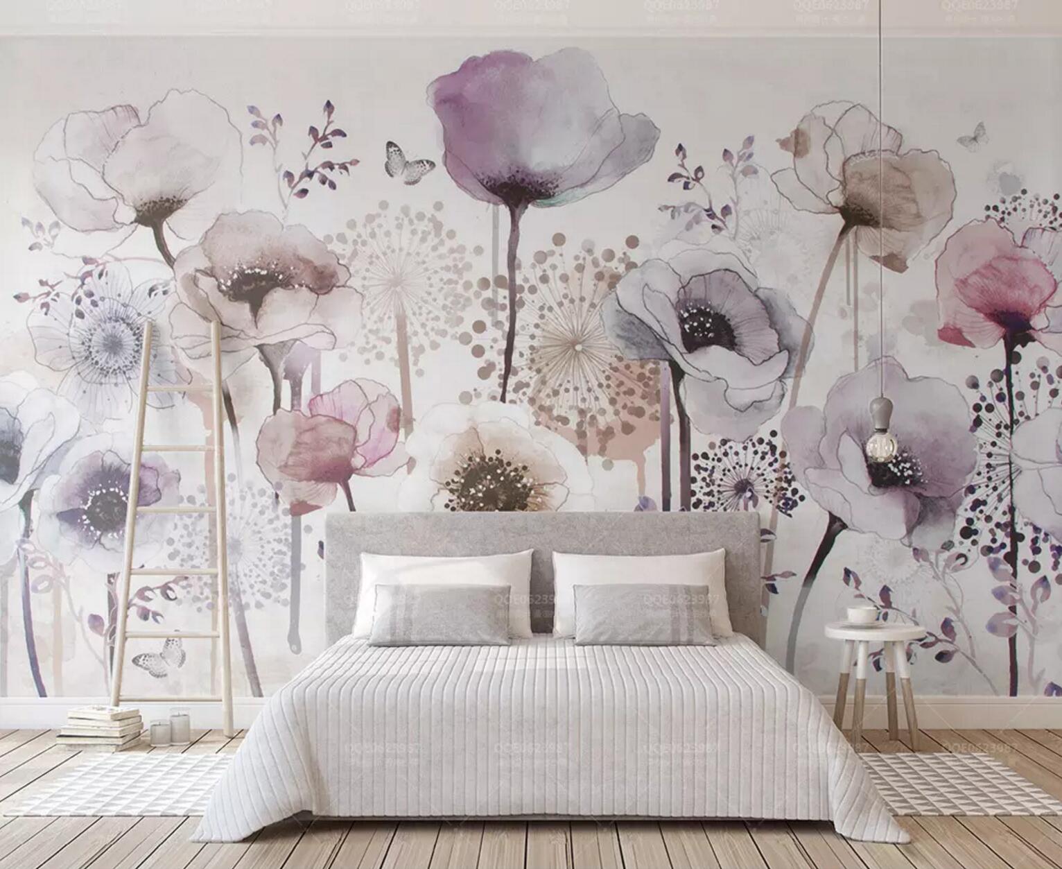 3D Purple Flower WC370 Wall Murals