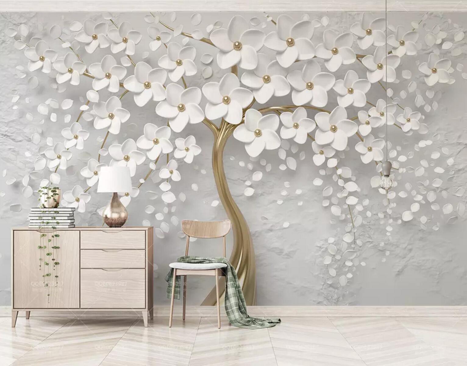 3D White Flower Tree WC794 Wall Murals