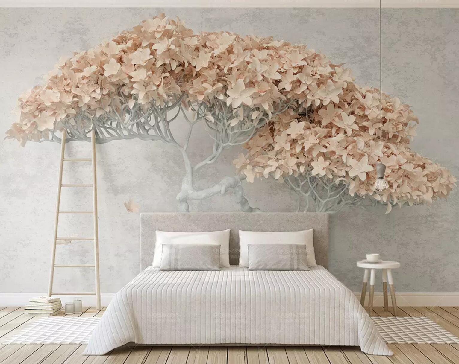 3D Pink Leaf Tree WC684 Wall Murals