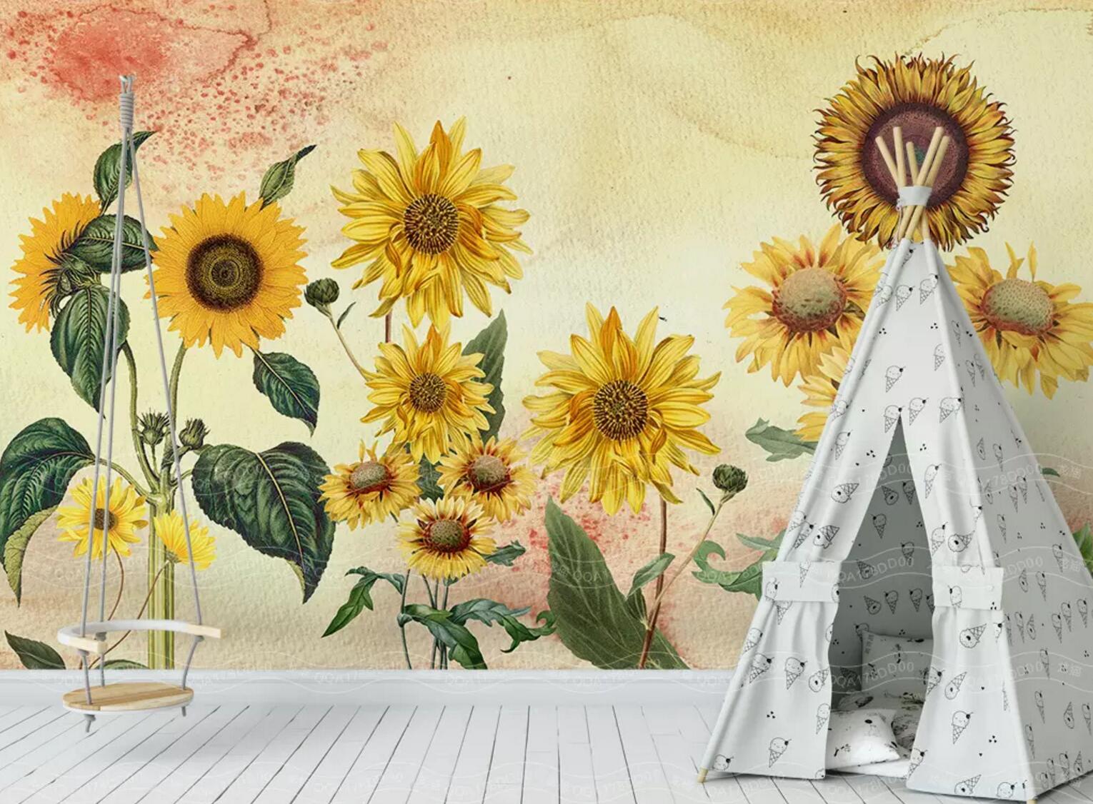 3D Blooming Sunflower WC398 Wall Murals