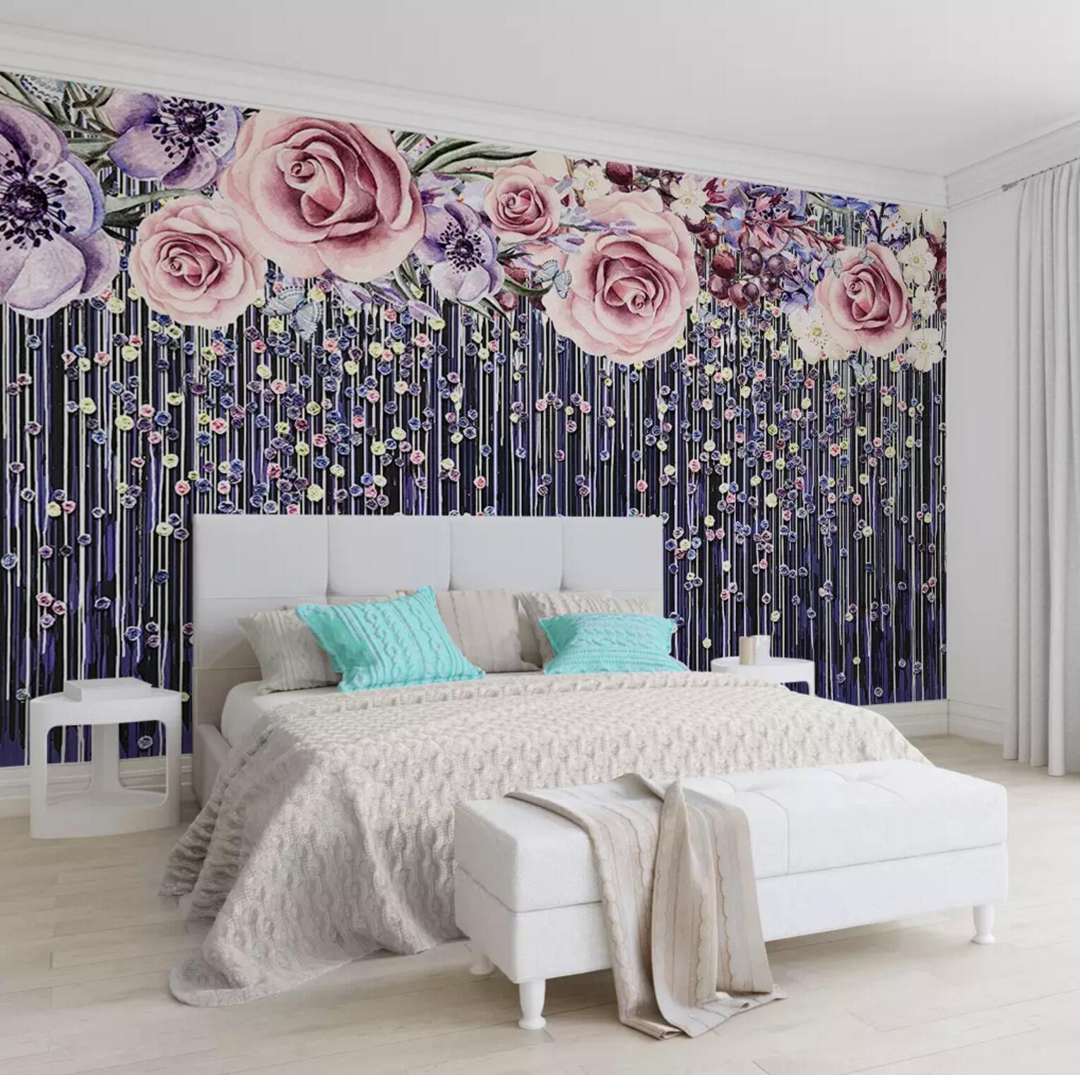 3D Pink Rose Curtain WC719 Wall Murals