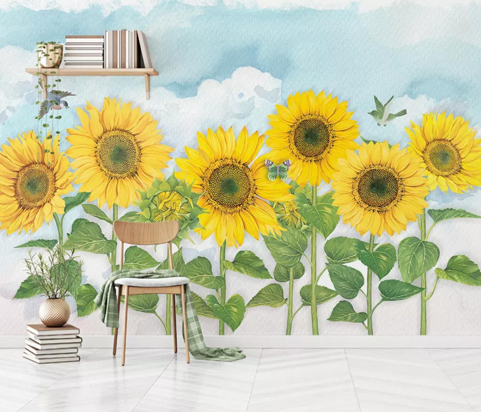 3D Sunflower Bird WC610 Wall Murals