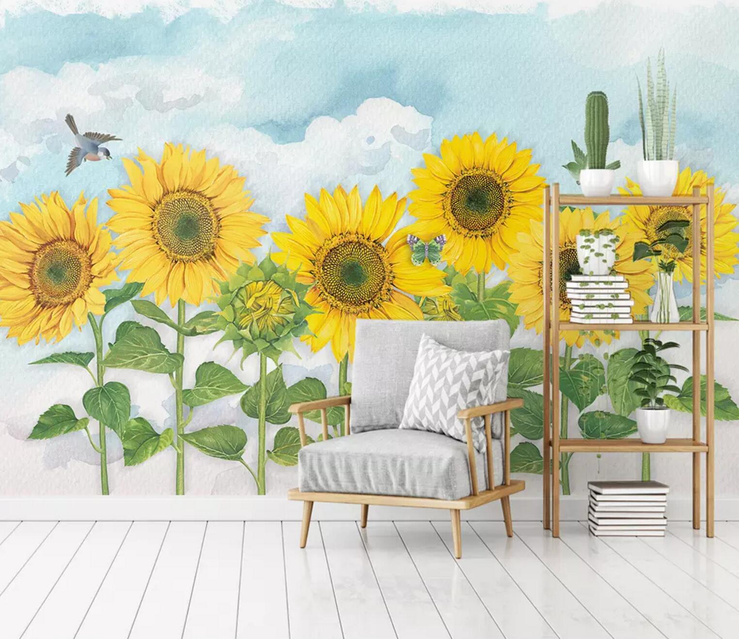 3D Sunflower Bird WC610 Wall Murals