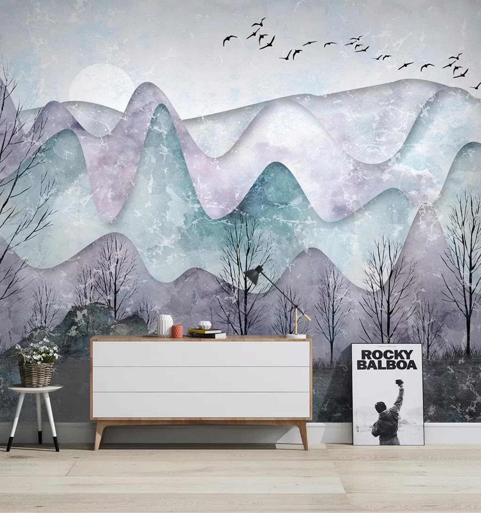 3D Purple Valley Tree WC804 Wall Murals