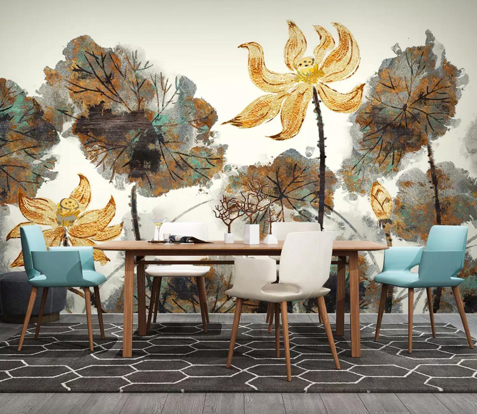 3D Yellow Lotus WC711 Wall Murals