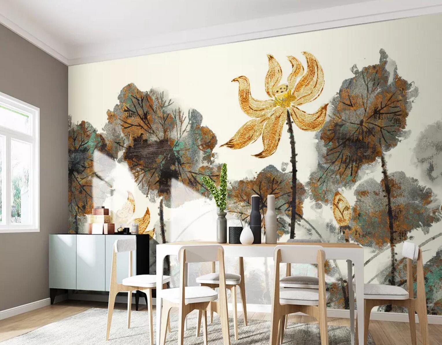 3D Yellow Lotus WC711 Wall Murals