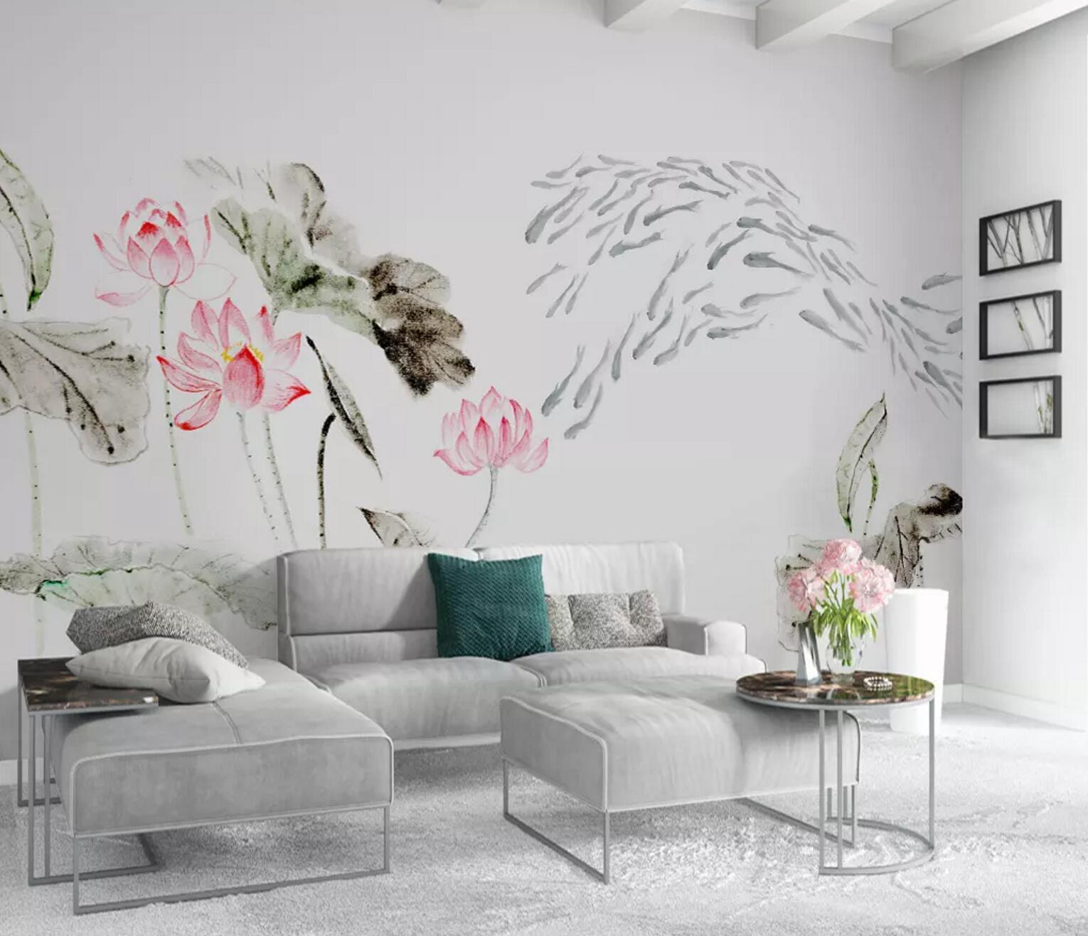 3D Lotus Fish WC486 Wall Murals