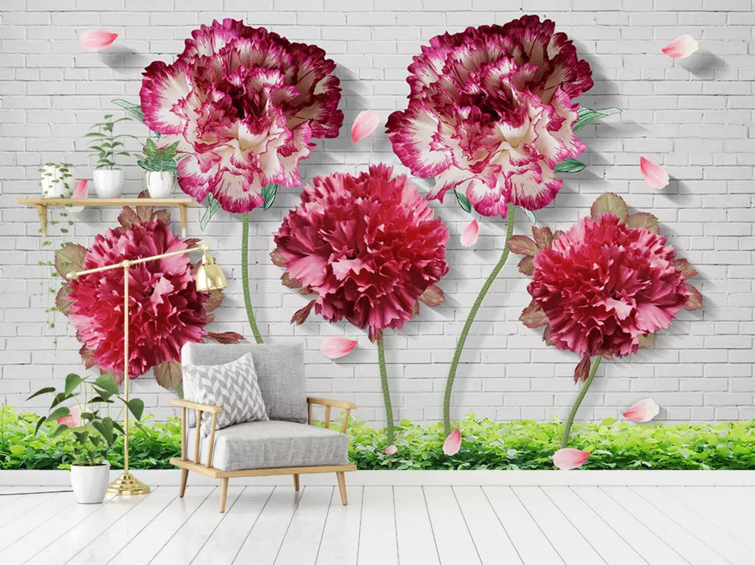 3D Red Flower Petals WC619 Wall Murals