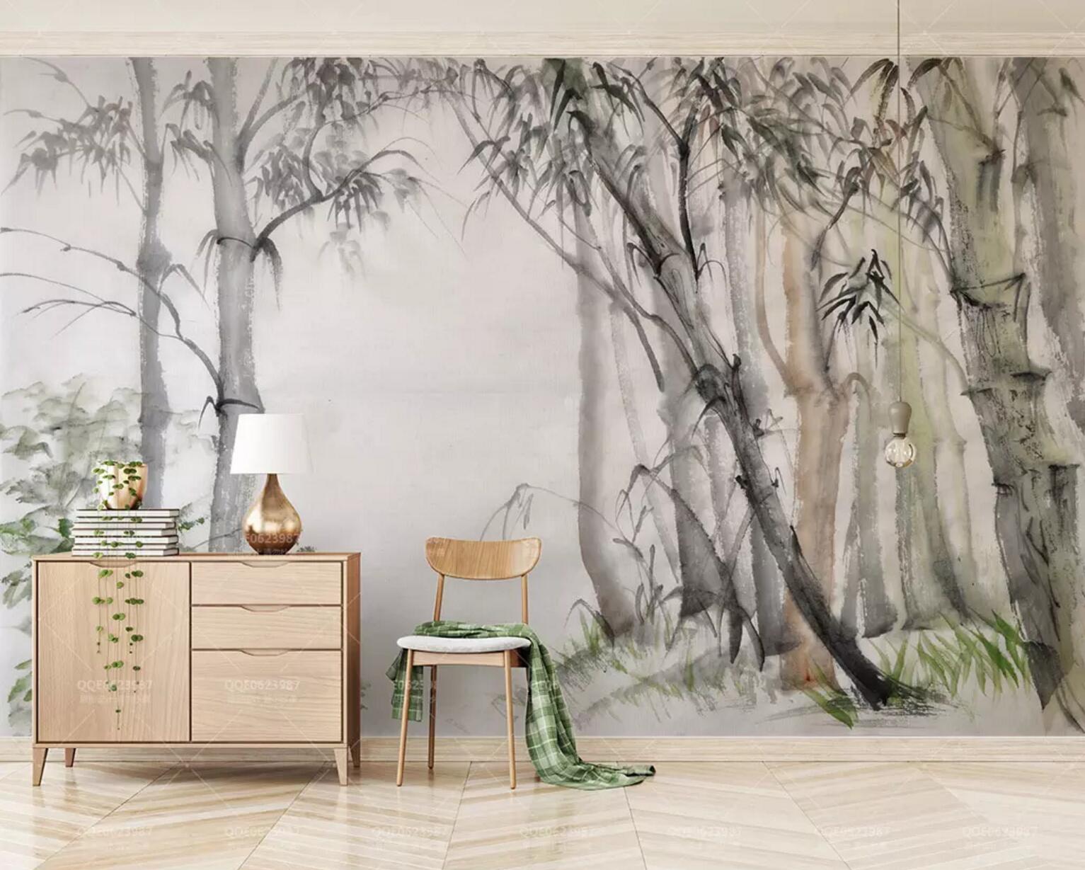 3D Black Bamboo WC339 Wall Murals