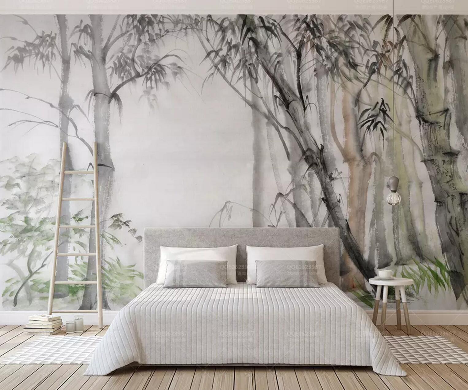 3D Black Bamboo WC339 Wall Murals