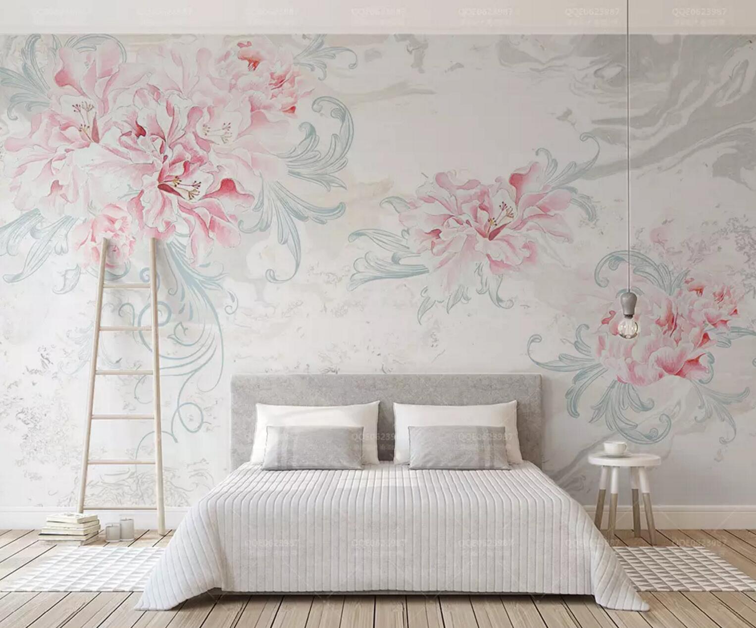 3D Pink Peony Painting WC578 Wall Murals