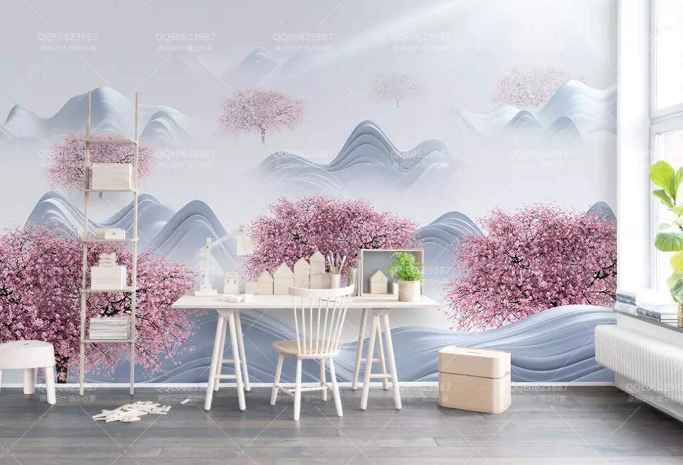 3D Cherry Blossoms WC377 Wall Murals