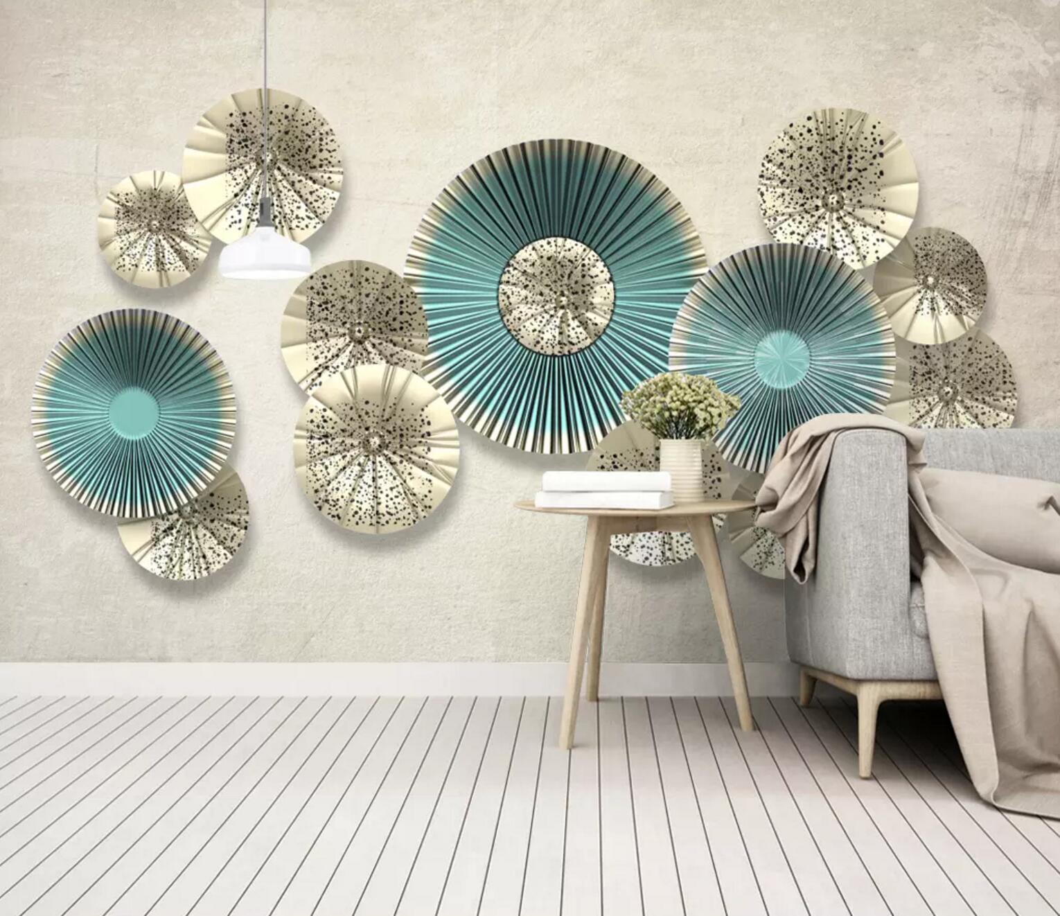 3D Green Round Fan WC798 Wall Murals