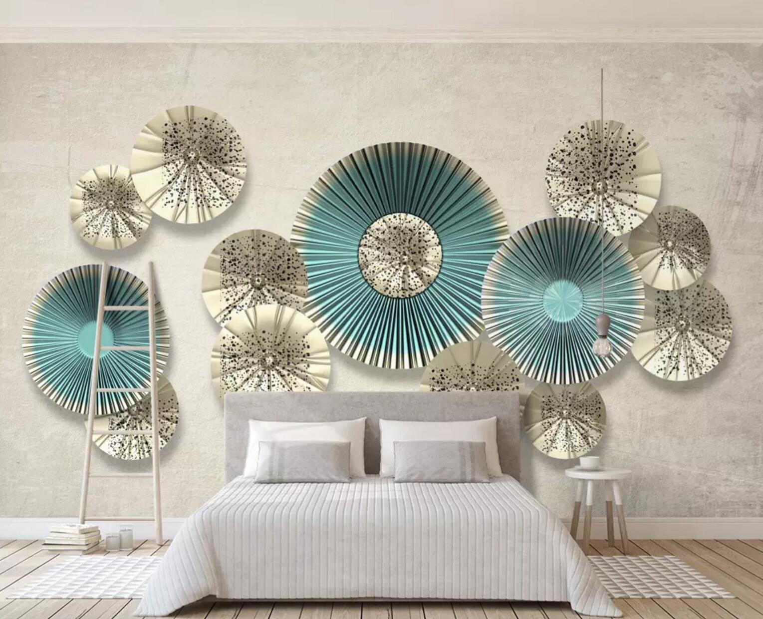 3D Green Round Fan WC798 Wall Murals