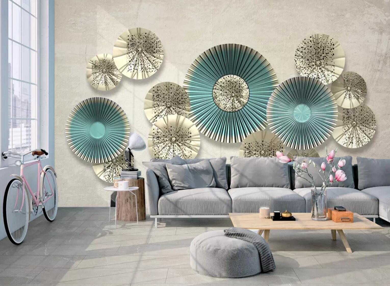 3D Green Round Fan WC798 Wall Murals