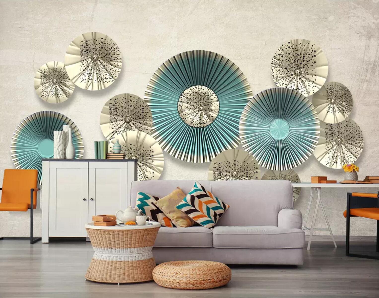 3D Green Round Fan WC798 Wall Murals