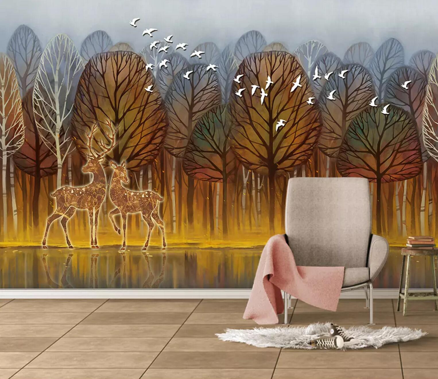 3D Leaves Deer WC746 Wall Murals