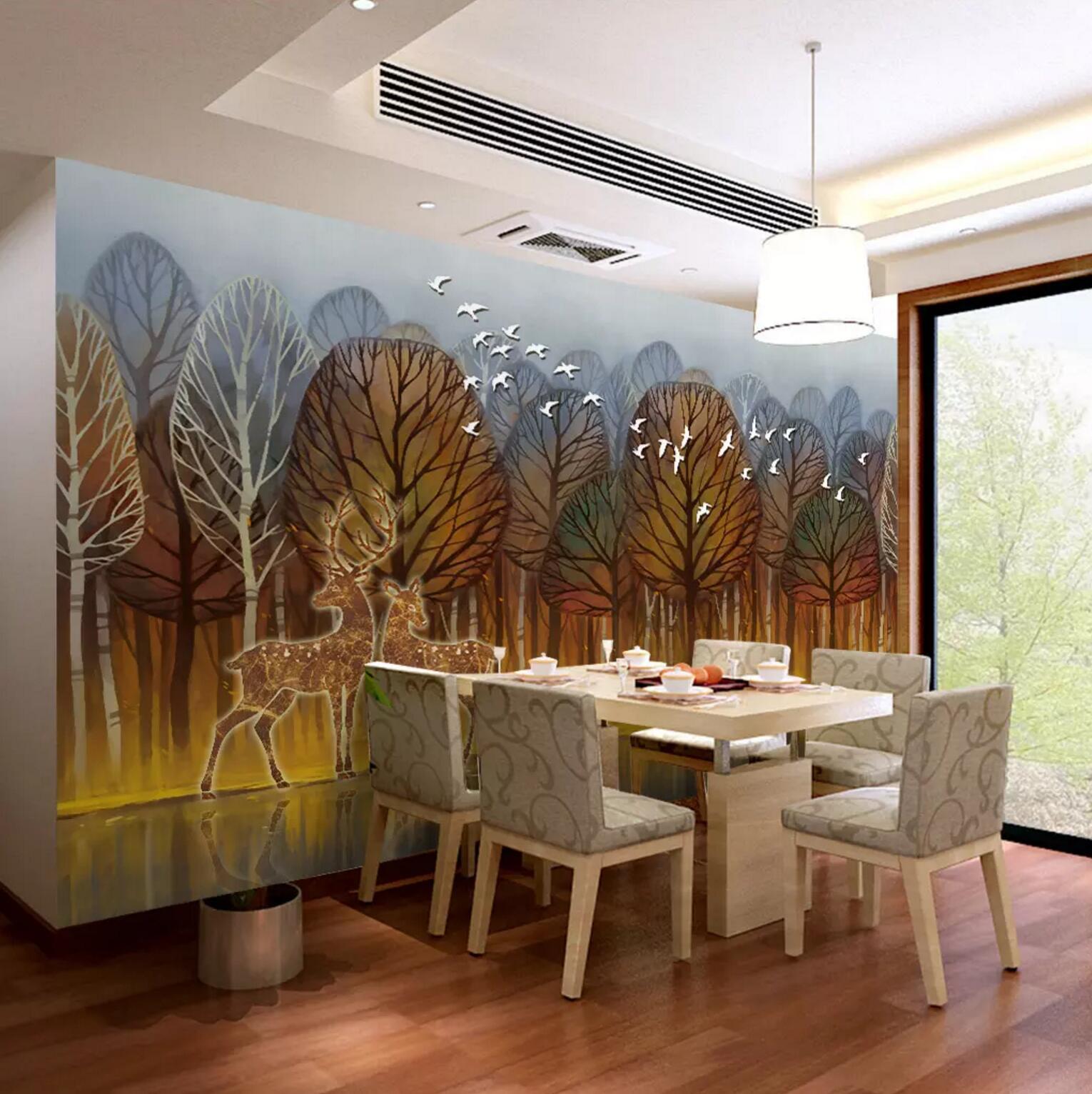 3D Leaves Deer WC746 Wall Murals