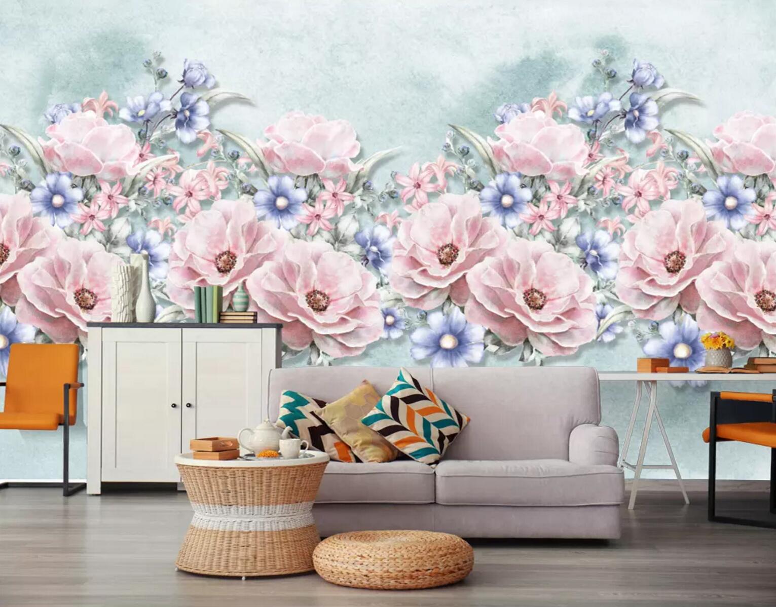 3D Red Flowers WC737 Wall Murals