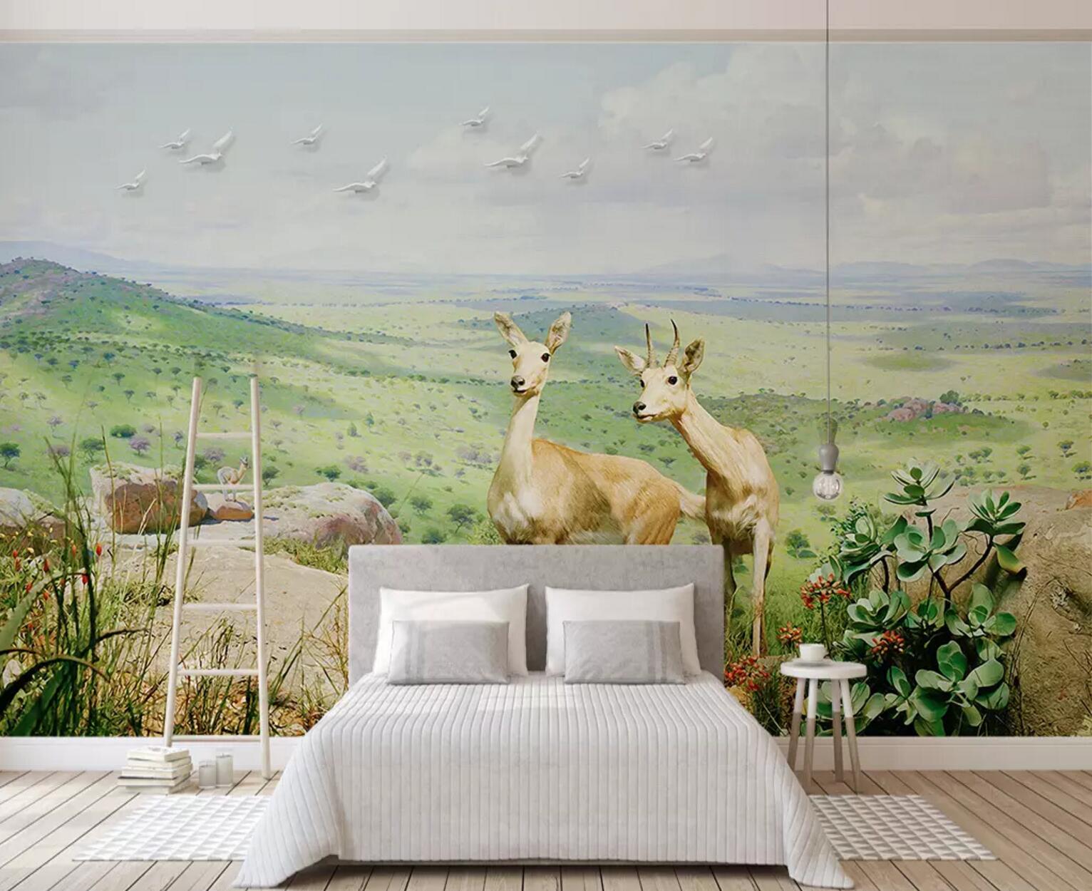 3D Goat Grassland WC765 Wall Murals