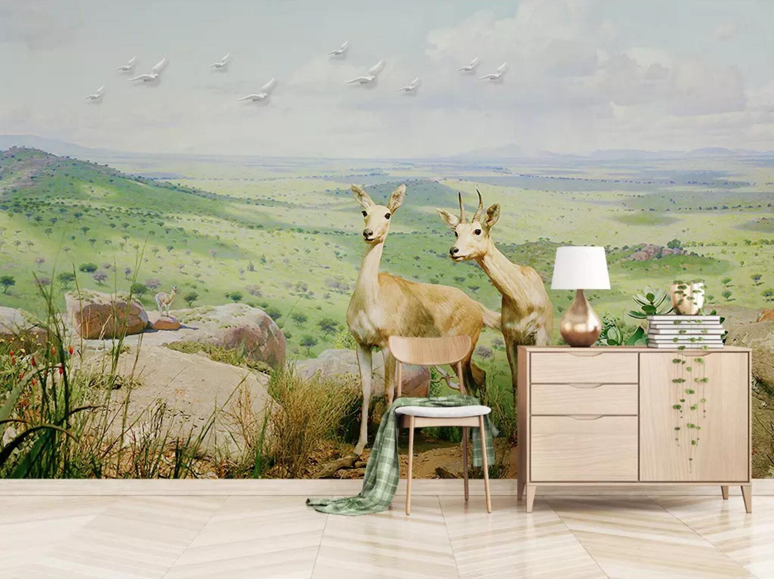 3D Goat Grassland WC765 Wall Murals