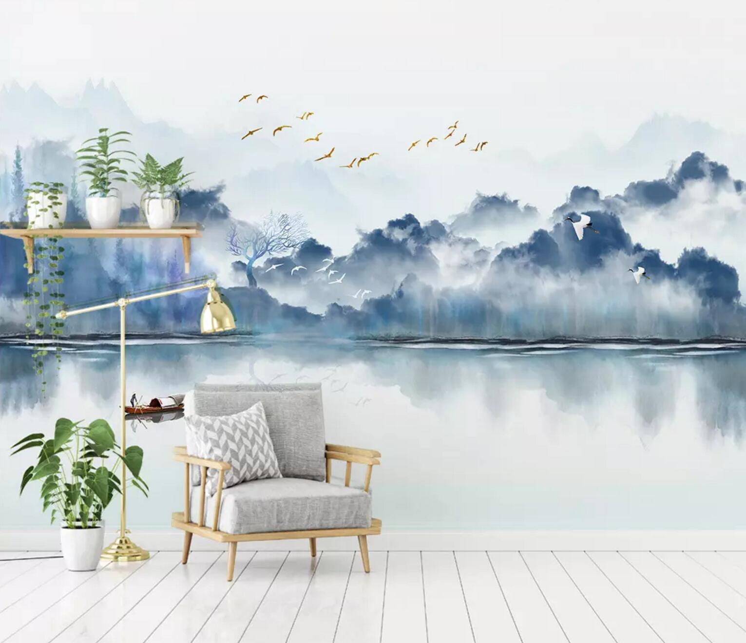 3D Lake Valley Boat WC730 Wall Murals