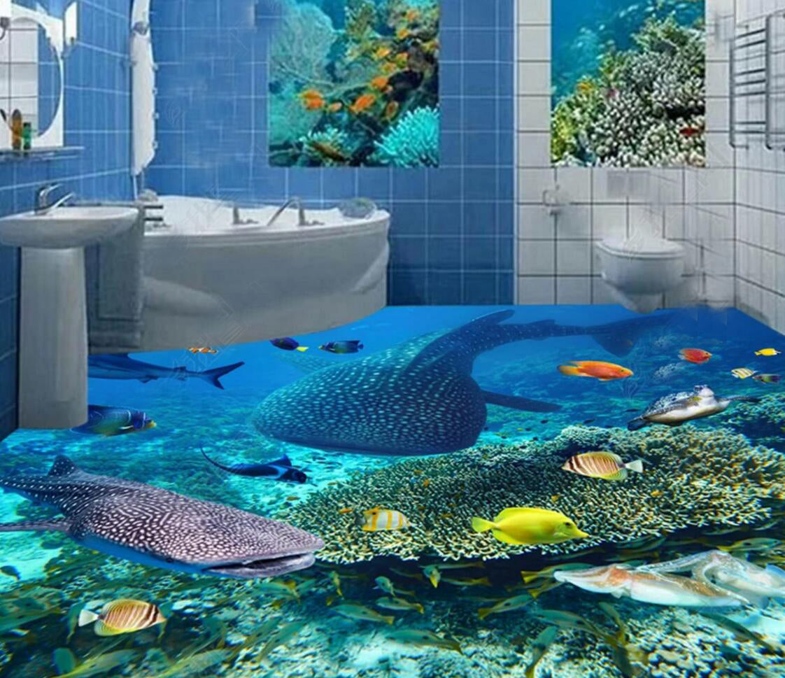 3D Sea Fish 095 Floor Mural  Self-Adhesive Sticker Bathroom Non-slip Waterproof Flooring Murals