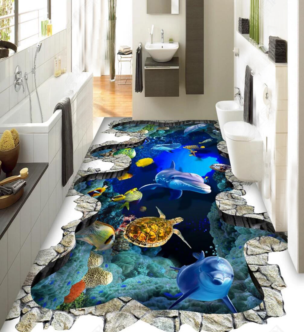 3D Sea Fish 074 Floor Mural  Self-Adhesive Sticker Bathroom Non-slip Waterproof Flooring Murals