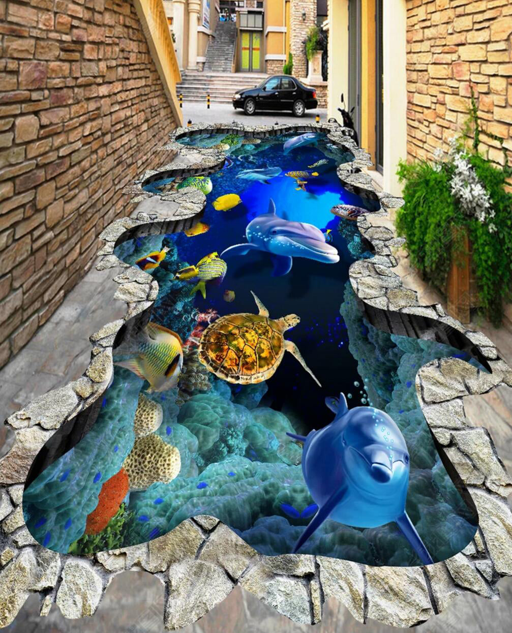 3D Sea Fish 074 Floor Mural  Self-Adhesive Sticker Bathroom Non-slip Waterproof Flooring Murals