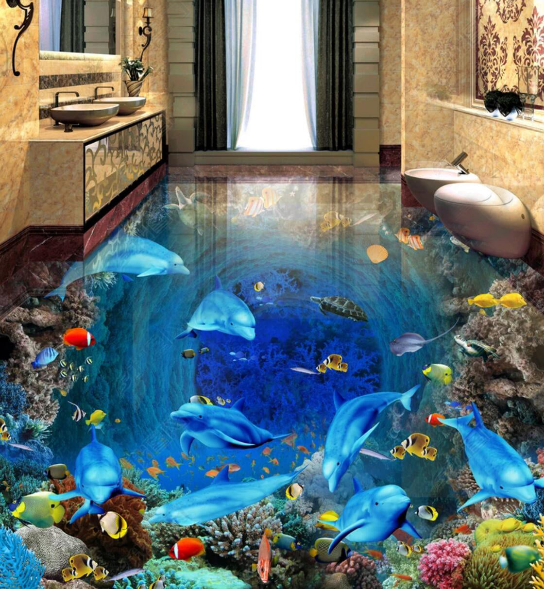 3D Sea Fish 071 Floor Mural  Self-Adhesive Sticker Bathroom Non-slip Waterproof Flooring Murals