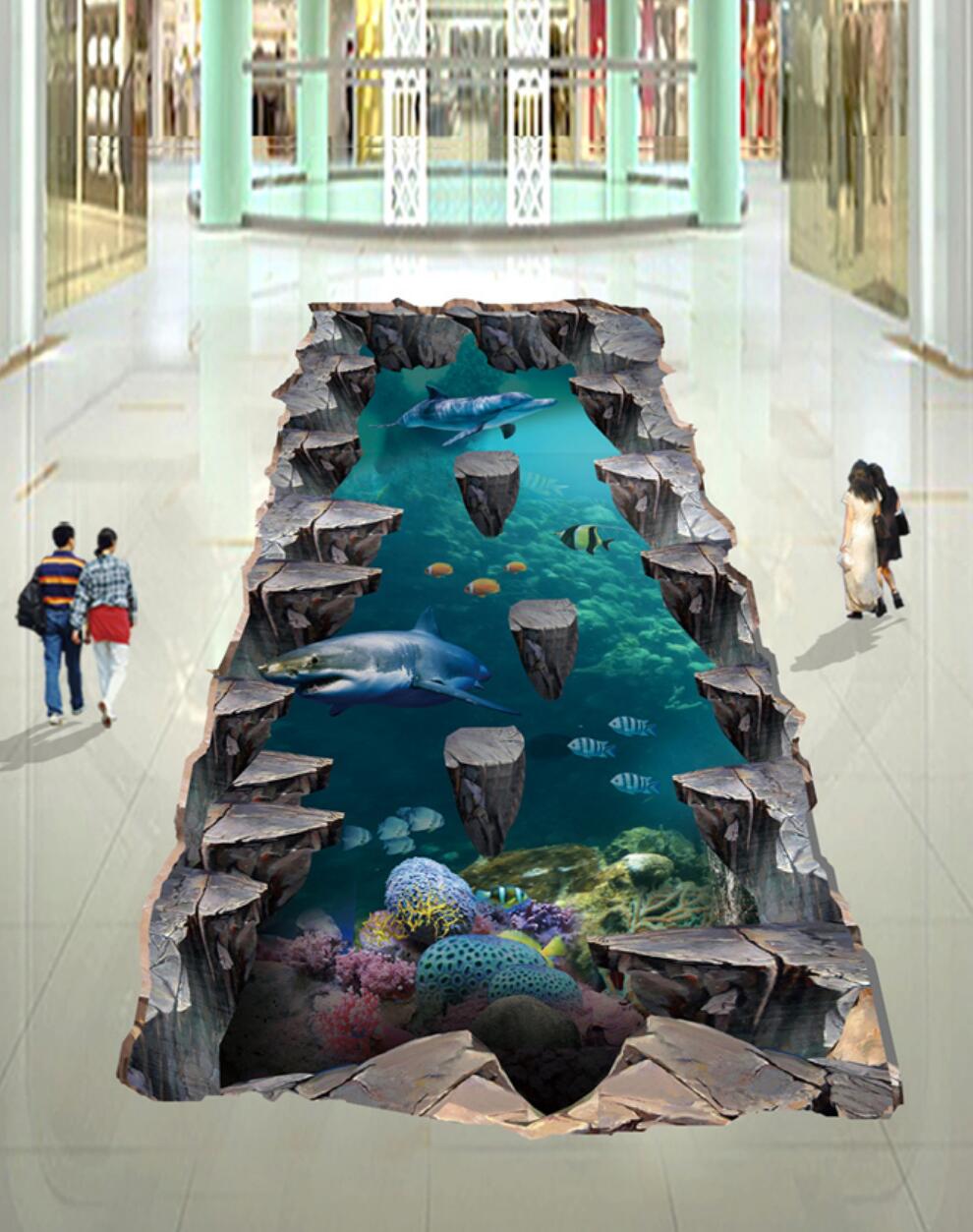 3D Ocean Rocks 137 Floor Mural  Self-Adhesive Sticker Bathroom Non-slip Waterproof Flooring Murals