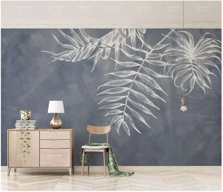 3D Grey Leaves 2106 Wall Murals