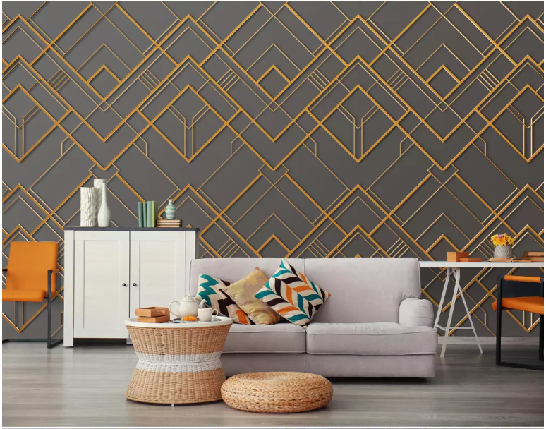 3D Golden Lines 2138 Wall Murals