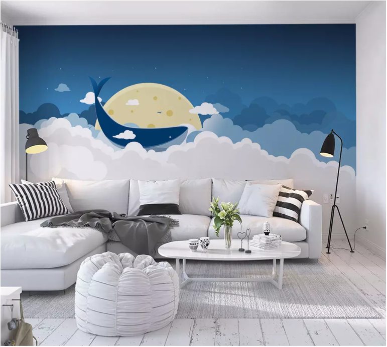 3D Cloud Whale 2070 Wall Murals