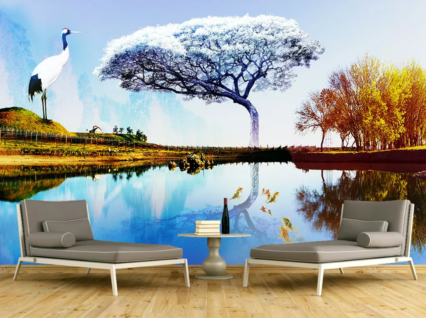 3D Blue Tree Crane 1291 Wallpaper AJ Wallpaper 2 