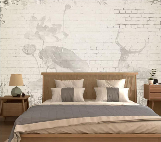 3D Lotus Deer 2169 Wall Murals