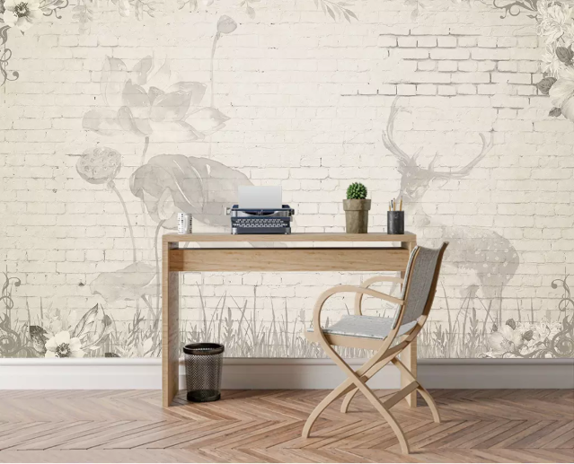 3D Lotus Deer 2169 Wall Murals