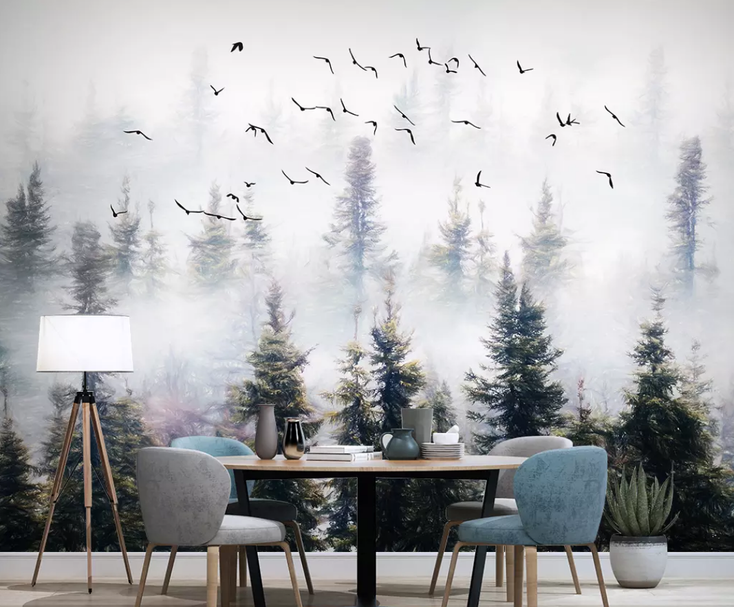 3D Cypress Tree Fog WG931 Wall Murals