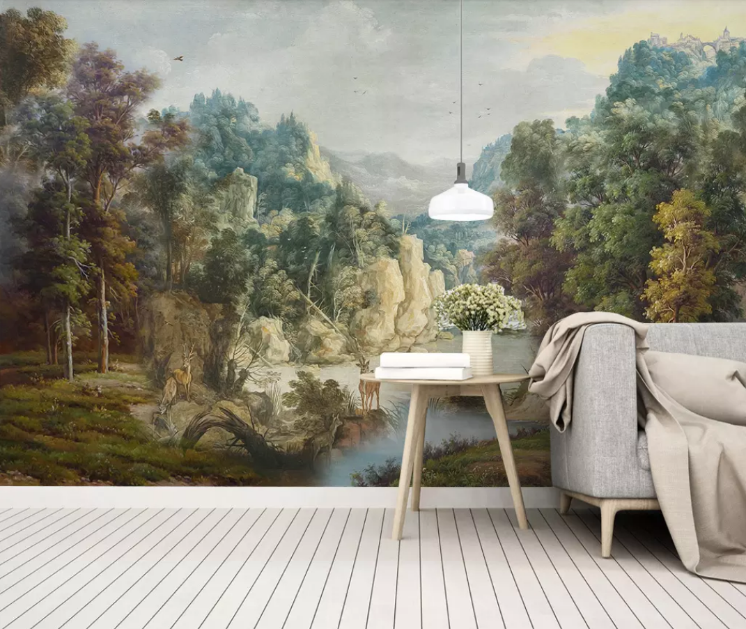 3D Deer River Forest WG836 Wall Murals