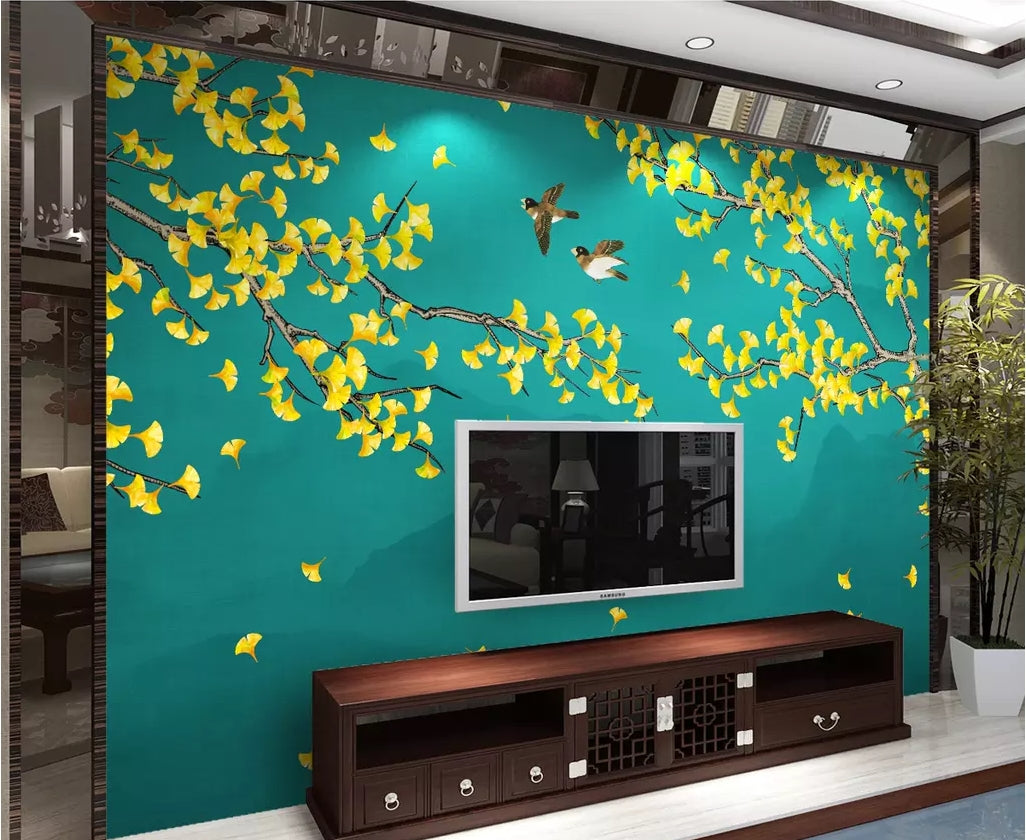 3D Golden Leaves WC69 Wall Murals Wallpaper AJ Wallpaper 2 