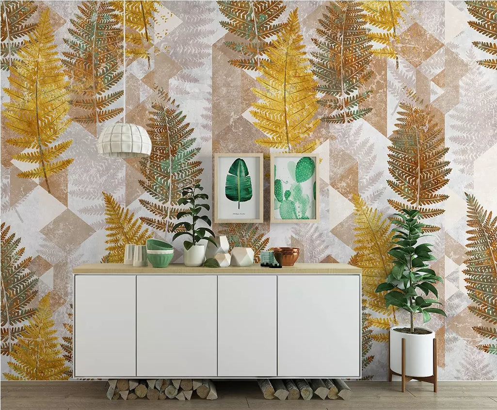 3D Golden Leaves WC82 Wall Murals Wallpaper AJ Wallpaper 2 