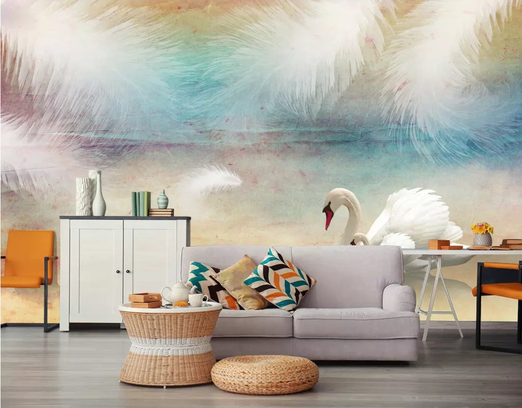 3D Swan Lake WC25 Wall Murals Wallpaper AJ Wallpaper 2 