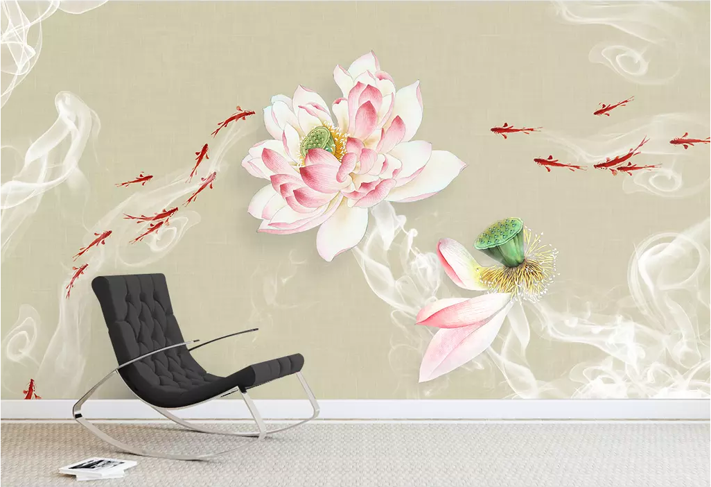 3D Lotus Goldfish WG1184 Wall Murals